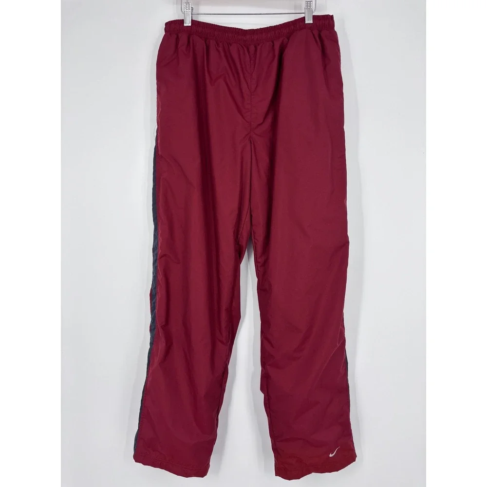 Vtg Nike Gray Tag Track Pants Men L Maroon Gray Stripe Lined Windbreaker Joggers